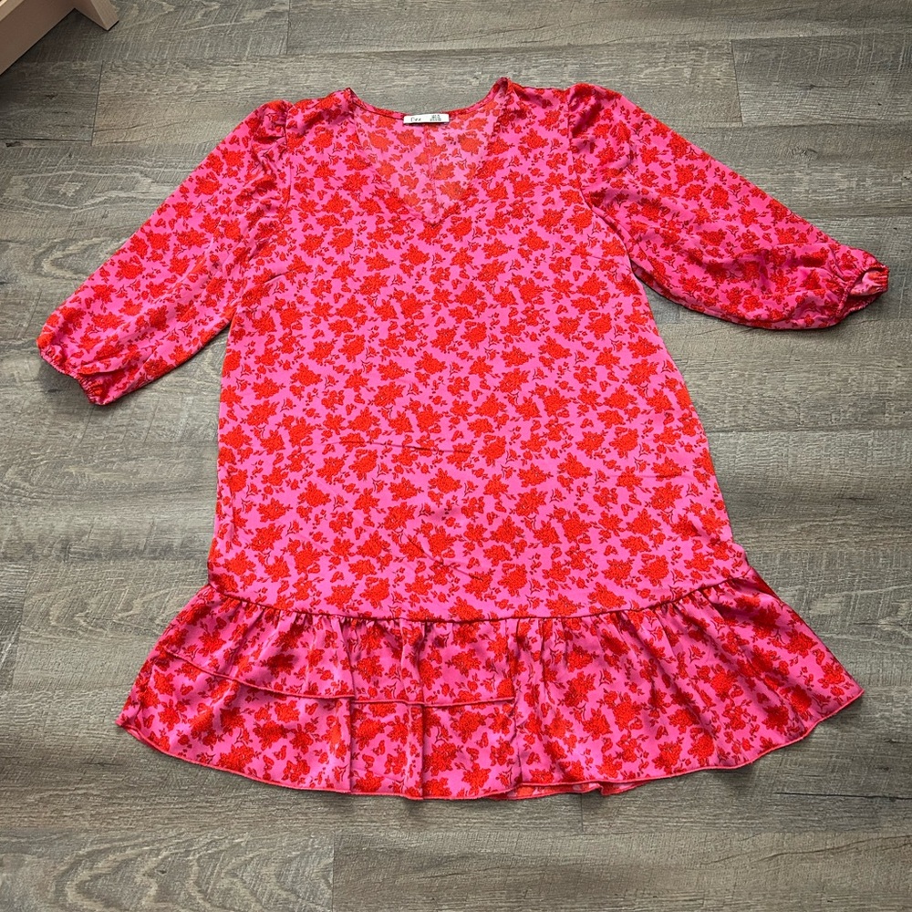 Dex Red and Pink Floral Dress